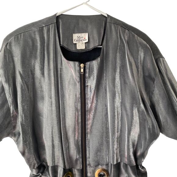 Miss California Apparel Vintage 70s Silver Metallic Zipper Jacket Drawstring MED - Picture 2 of 8